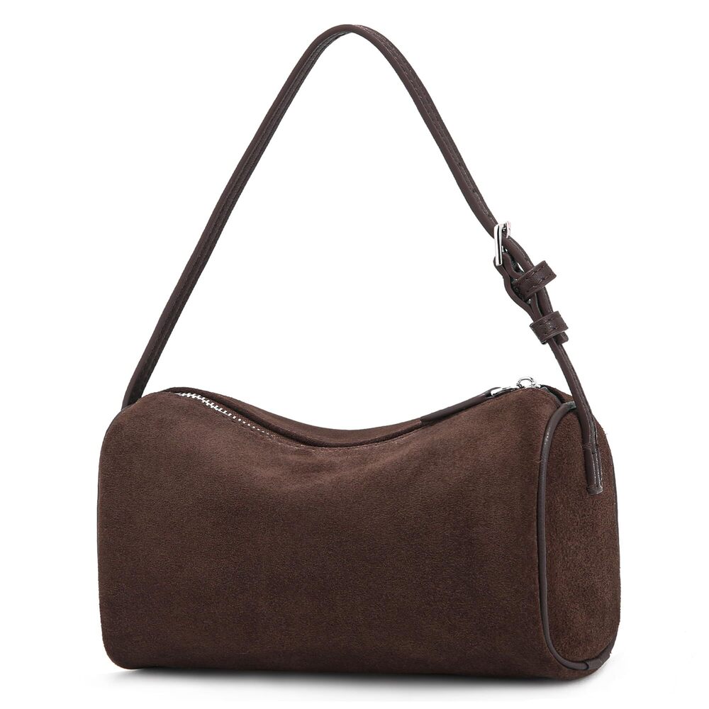 2417 Suede Leather Crossbody Bag : Small Barrel Purse - Designer Hobo Bags - Picture 1 of 7